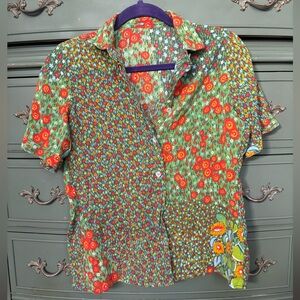 Vintage Floral Green and Red button up